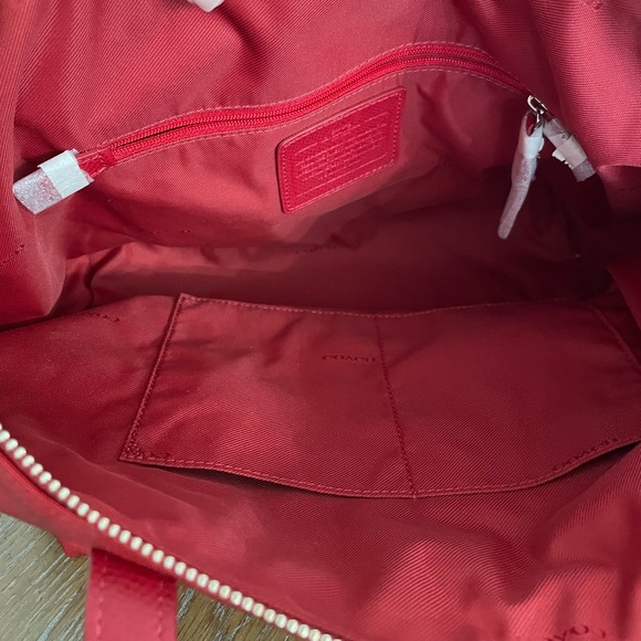 NWOT Coach Red Double Straps Nylon Tote Purse with Zipper. Duster included. - Picture 10 of 10
